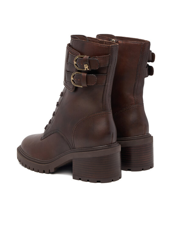 Tommy Hilfiger Gležnjarji Tommy Hilfiger Block Heel Buckled Lace-Up Boot FW0FW09578 Rjava