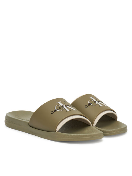 Calvin Klein Jeans Šlepetės Calvin Klein Jeans Slide Rubber Neoprene Monologo YM0YM00361 Chaki