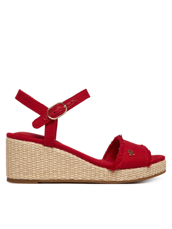 Tommy Hilfiger Sandali Tommy Hilfiger Mid Woven Wedge Espad Fringe FW0FW09470 Rdeča