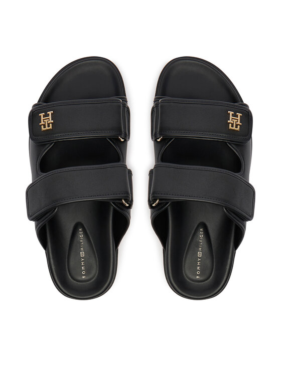 Tommy Hilfiger Şlapi Tommy Hilfiger Double Strap Leather Sandal FW0FW09121 Negru