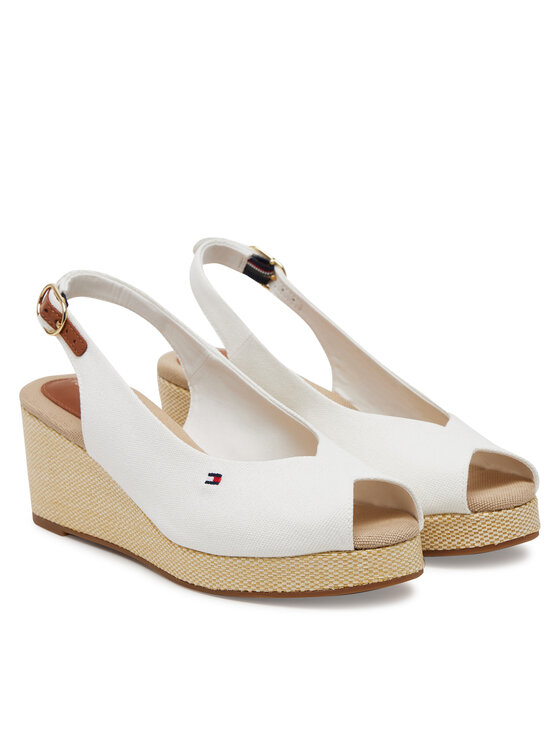Tommy Hilfiger Espadrilės Tommy Hilfiger Flag Mid Wedge Espad Slingback FW0FW08595 Balta
