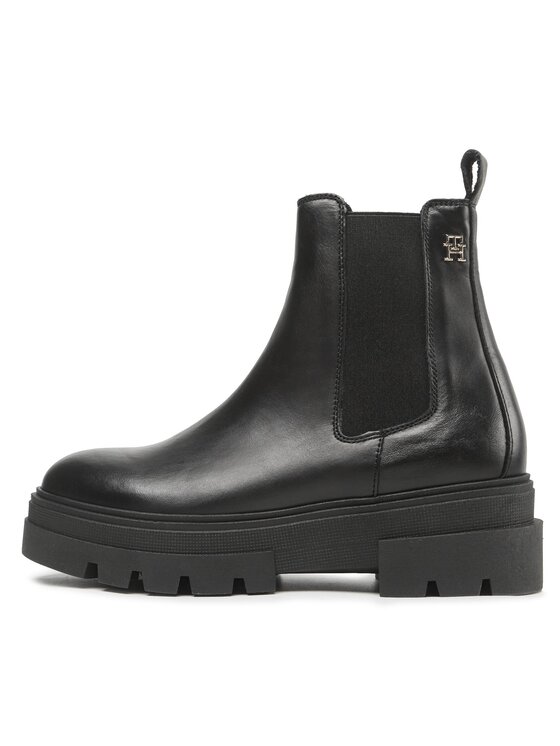 Tommy Hilfiger Členková obuv s elastickým prvkom Tommy Hilfiger Monochromatic Chelsea Boot FW0FW06899 Čierna