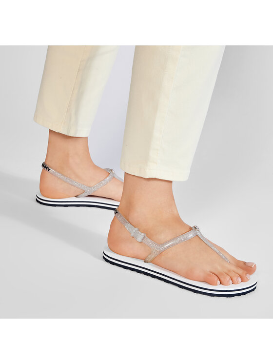Tommy Hilfiger Sandały Tommy Hilfiger Irredescent Flat Beach Sandal FW0FW04796 Biały