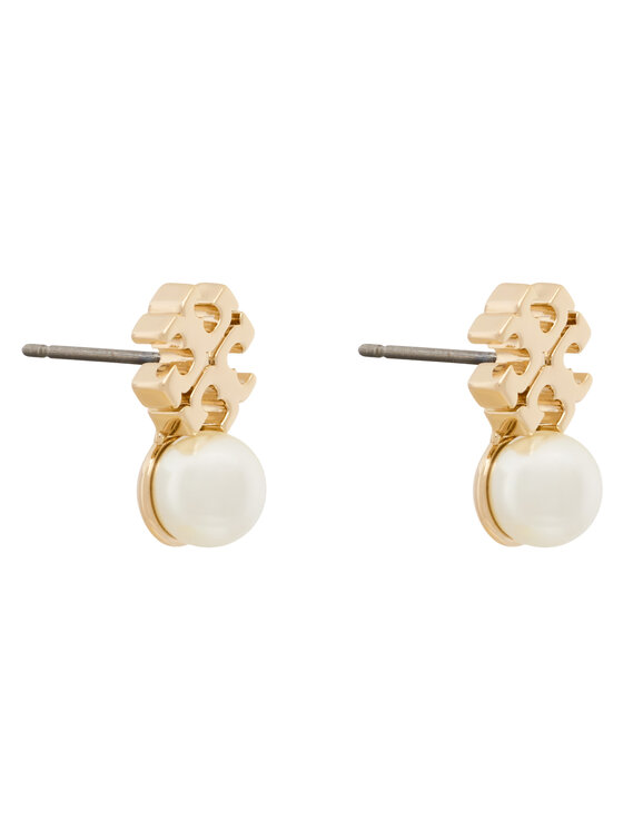 Tory Burch Сережки Tory Burch LOGO AND PEARL STUD EARRINGS 184421 Золотий