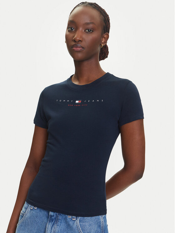 Tommy Jeans Tommy Jeans Majica Linear DW0DW21422 Mornarsko modra Slim Fit