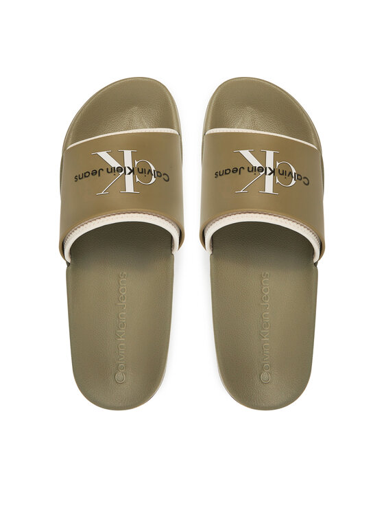 Calvin Klein Jeans Šlepetės Calvin Klein Jeans Slide Rubber Neoprene Monologo YM0YM00361 Chaki
