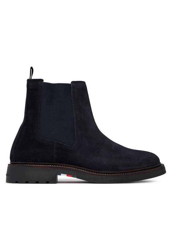 Tommy Hilfiger Sztyblety Tommy Hilfiger Corporate Casual Suede Chelsea FM0FM05952 Granatowy