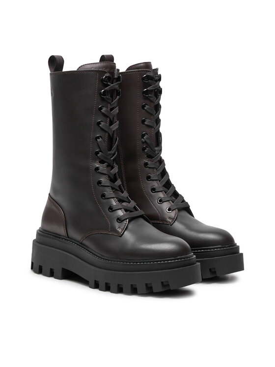 Calvin Klein Jeans Členková obuv s elastickým prvkom Calvin Klein Jeans Flatform Lace Up Boot Mg Lth YW0YW01544 Hnedá
