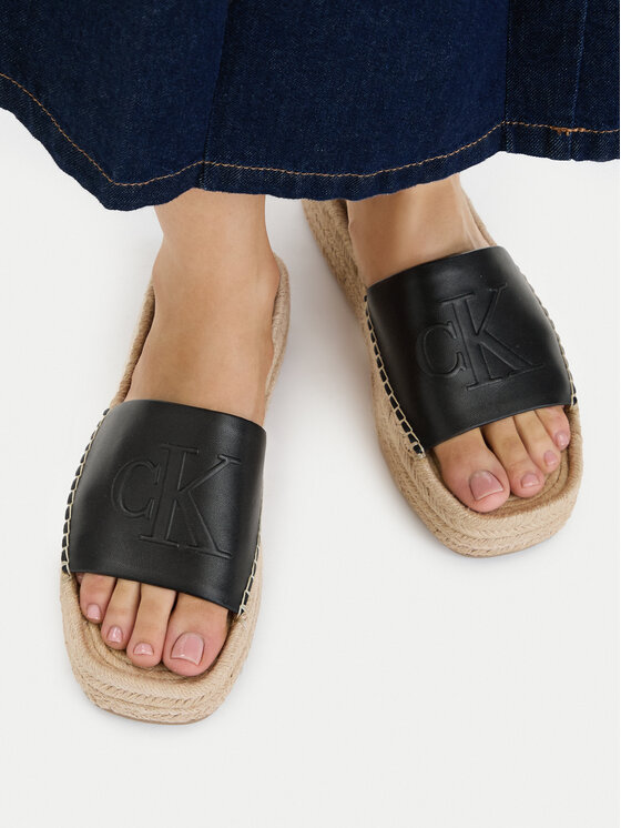 Calvin Klein Espadryle Calvin Klein Flatf Espa Mule Lth Mg HW0HW03027 Czarny