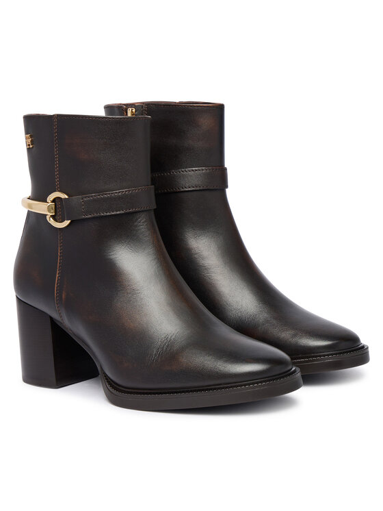 Tommy Hilfiger Μποτάκια Tommy Hilfiger TH Stud Heel Riding Ankle Boot FW0FW09552 Σκούρο καφέ