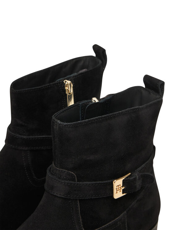Tommy Hilfiger Botki Tommy Hilfiger Th Buckle Riding Suede Bootie FW0FW09047 Czarny