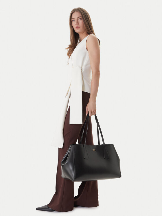 Calvin Klein Torbica Calvin Klein Ck Snap Large Tote LV04F3502G Crna
