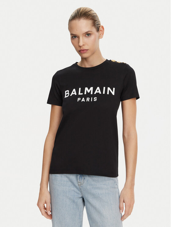Balmain Balmain Футболка BF1EF005BB02 Чорний Regular Fit