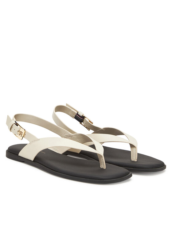 Tommy Hilfiger Sandály Tommy Hilfiger Color Block Thong Flat Sandal FW0FW08883 Écru