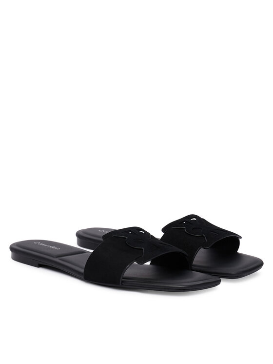 Calvin Klein Papucs Calvin Klein Square Flat Sndl Embl Suede HW0HW03055 Fekete