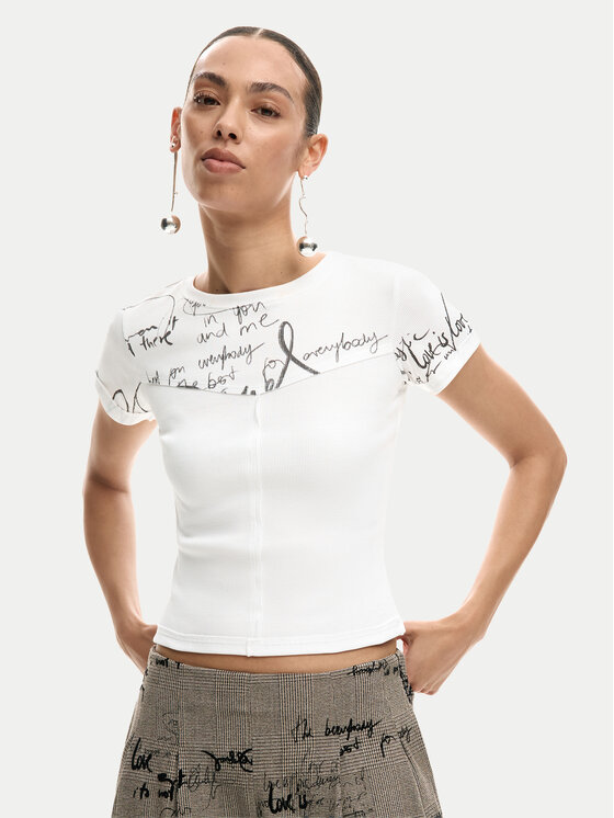 Desigual Desigual Póló Helsinki 26SWTK10 Krém Slim Fit