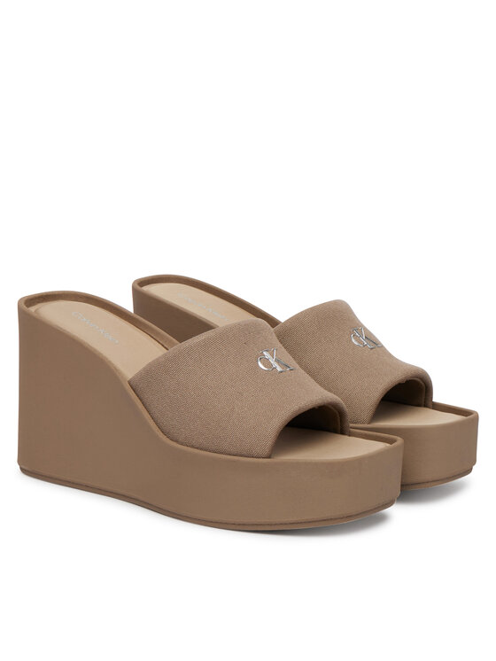 Calvin Klein Klapki Calvin Klein Wedge 70 Sndl Canv Mg HW0HW03134 Beżowy