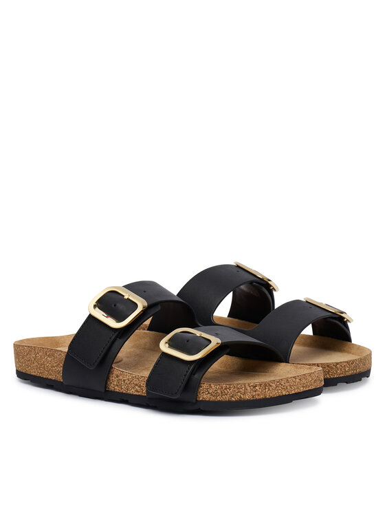Tommy Hilfiger Iešļūcenes Tommy Hilfiger Leather Double Strap Cork Sandals FW0FW09118 Melns