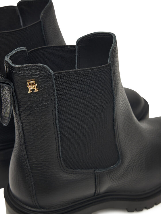 Tommy Hilfiger Īsie zābaki Tommy Hilfiger Th Leather Chelsea Cleated Heel FW0FW08774 Melns