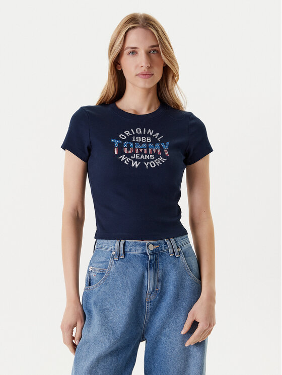 Tommy Jeans Tommy Jeans Majica DW0DW21421 Mornarsko modra Slim Fit