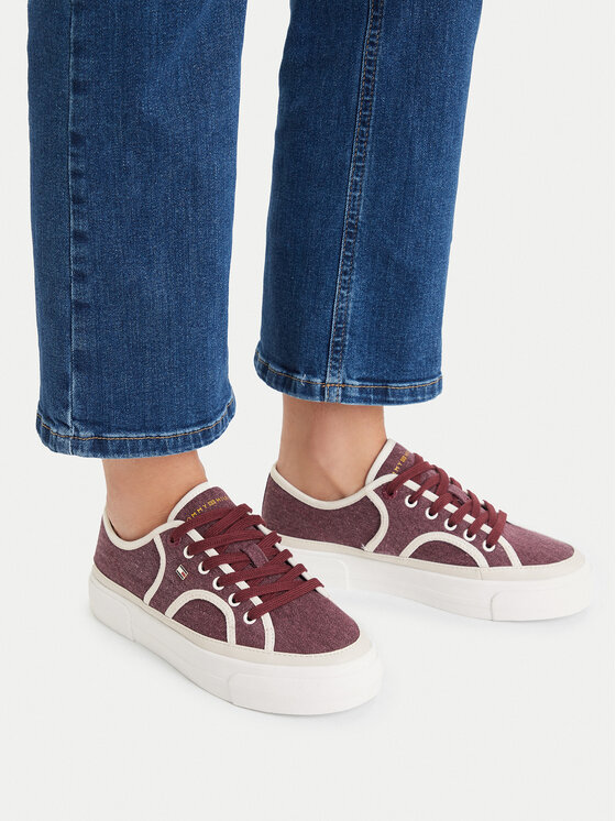 Tommy Hilfiger Tenisówki Tommy Hilfiger Platform Vulc Sneaker Piping FW0FW09394 Bordowy