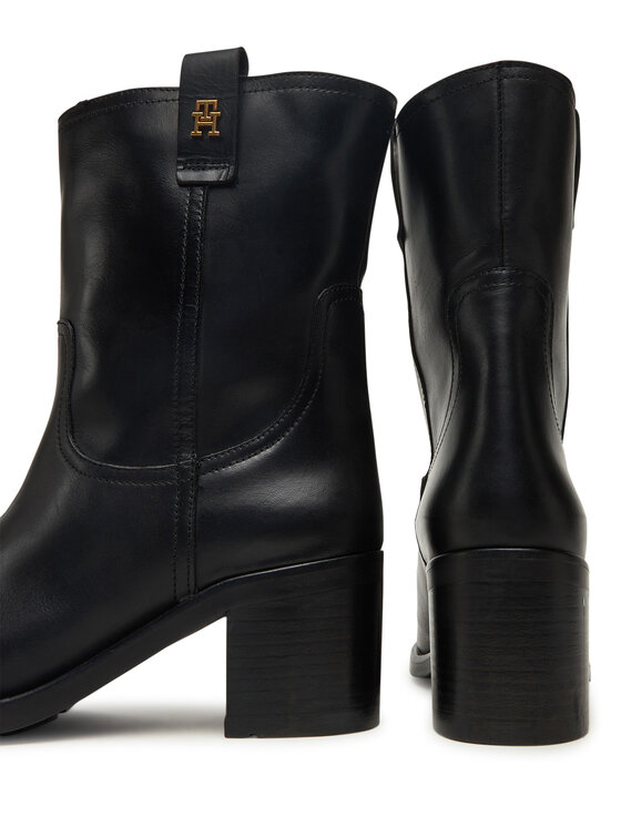 Tommy Hilfiger Čizme Tommy Hilfiger Riding Lthr Mid Boot Block Heel FW0FW08776 Crna