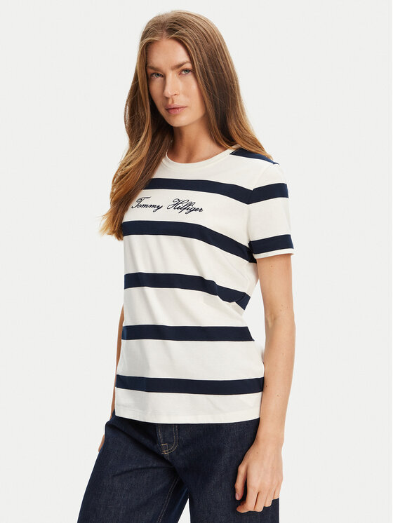 Tommy Hilfiger Tommy Hilfiger Majica Script WW0WW45746 Écru Regular Fit