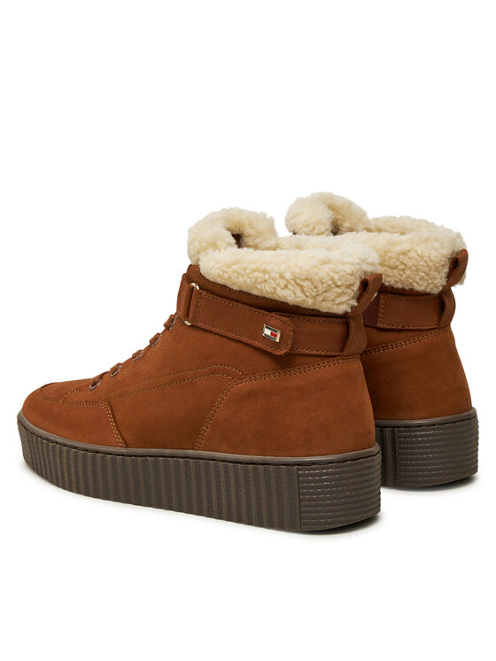 Tommy Hilfiger Зимни обувки Tommy Hilfiger Faux Fur Nubuck Low Lace-Up FW0FW08172 Кафяв