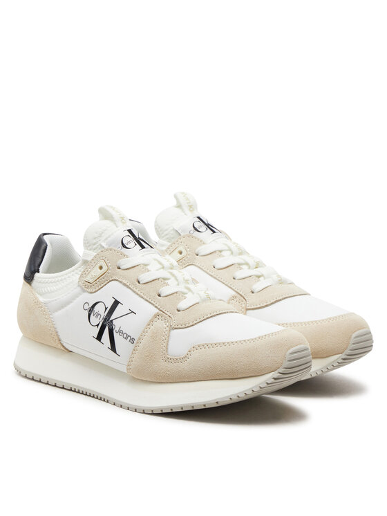 Calvin Klein Jeans Sneakersy Calvin Klein Jeans Runner Sock Laceup Ny-Lth Wn YW0YW00840 Bílá
