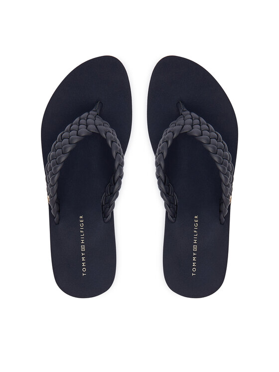 Tommy Hilfiger Джапанки Tommy Hilfiger Th Wedge Cornrow Beach Sandal FW0FW09037 Тъмносин