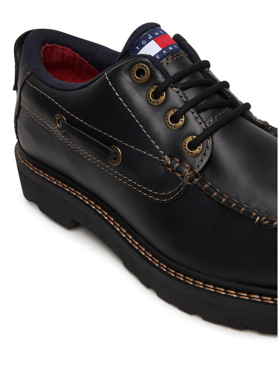 Tommy Jeans Pantofi Tommy Jeans Archive '01 Boat Shoe Leather EM0EM01651 Negru