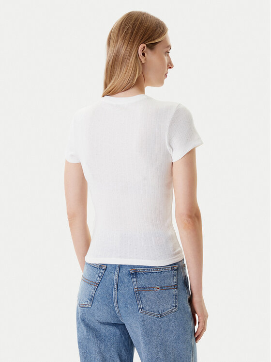 Tommy Jeans Tommy Jeans T-shirt Logo Pointelle DW0DW20899 Écru Slim Fit