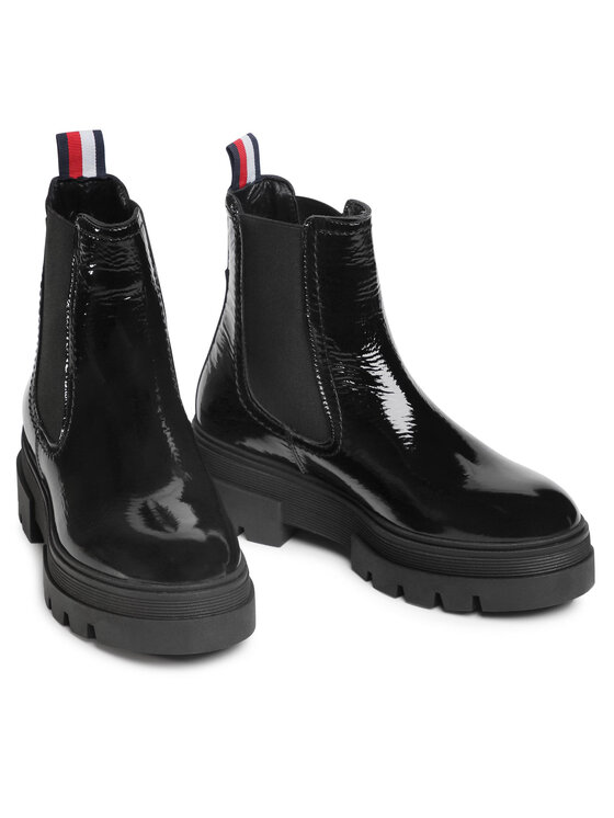 Tommy Hilfiger Боти Tommy Hilfiger Classic Patent Chelsea Boot FW0FW05182 Черен