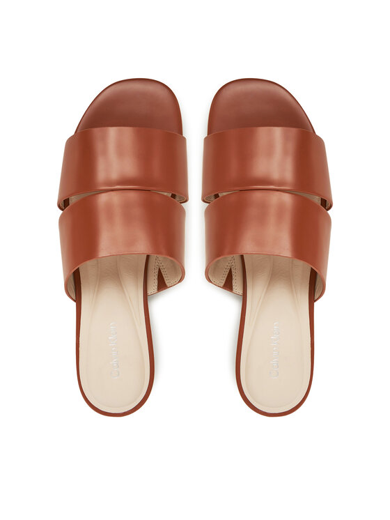 Calvin Klein Чехли Calvin Klein Flat Slide - Lth 2 Straps HW0HW02365 Кафяв