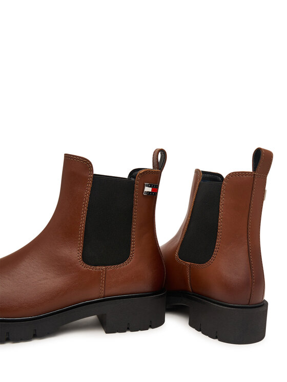 Tommy Jeans Členková obuv s elastickým prvkom Tommy Jeans Tjw Cleated Chelsea Boots EN0EN03105 Hnedá