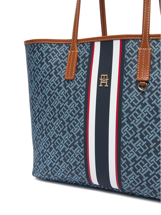Tommy Hilfiger Дамска чанта Tommy Hilfiger Th Monoplay Tote Stripe Le AW0AW18390 Син