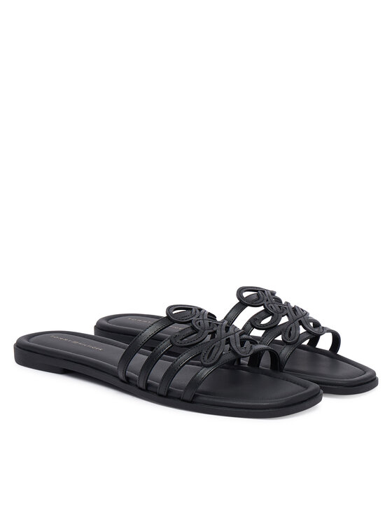Tommy Hilfiger Šľapky Tommy Hilfiger Th Script Flat Mule Lth FW0FW09368 Čierna