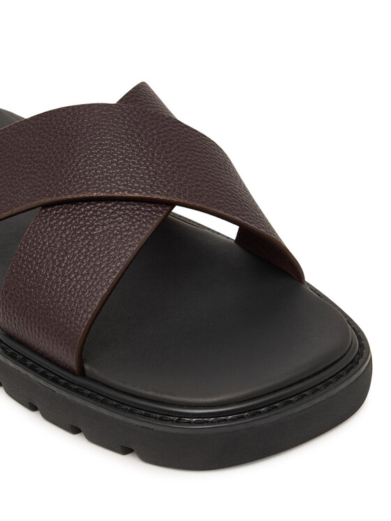 Calvin Klein Klapki Calvin Klein Sq Molded Sandal Xcross Lth HM0HM02235 Brązowy