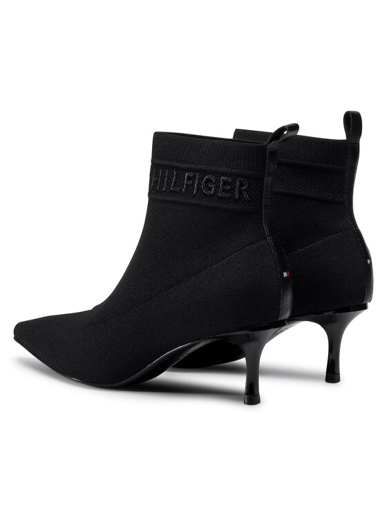 Tommy Hilfiger Īsie zābaki Tommy Hilfiger Tommy Knit Kitten Heel Boot FW0FW04973 Melns