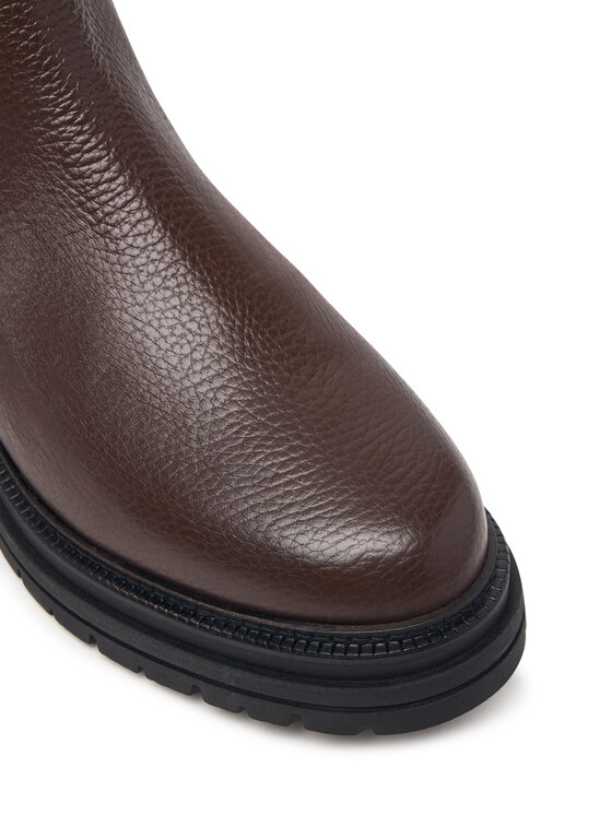 Tommy Hilfiger Členková obuv s elastickým prvkom Tommy Hilfiger Th Emboss Grain Leather Chelsea FW0FW09559 Hnedá