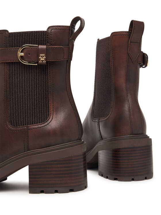 Tommy Hilfiger Μποτάκια Tommy Hilfiger Block Heel Buckled Chelsea Boot FW0FW09577 Σκούρο καφέ
