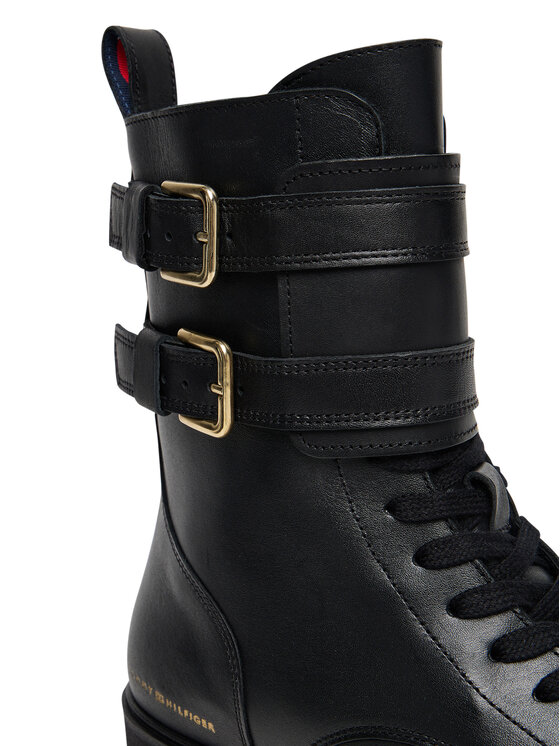 Tommy Hilfiger Botines planos Tommy Hilfiger Biker Laceup FW0FW08986 Negro