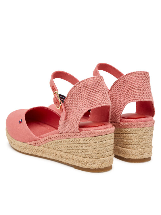 Tommy Hilfiger Espadryle Tommy Hilfiger Mid Wedge Espad Closed Toe FW0FW09233 Koralowy