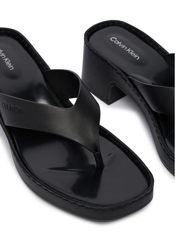 Calvin Klein Джапанки Calvin Klein Block Heel Sndl Thong Lth HW0HW02913 Черен