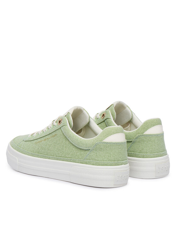 Tommy Hilfiger Superge Tommy Hilfiger Washed Canvas Platform Trainers FW0FW09172 Zelena