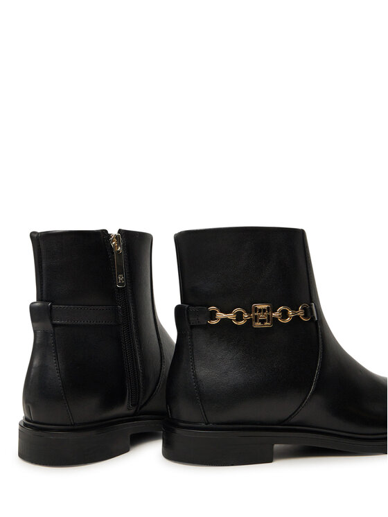Tommy Hilfiger Боти Tommy Hilfiger Th Chain Leather Low Bootie FW0FW08251 Черен