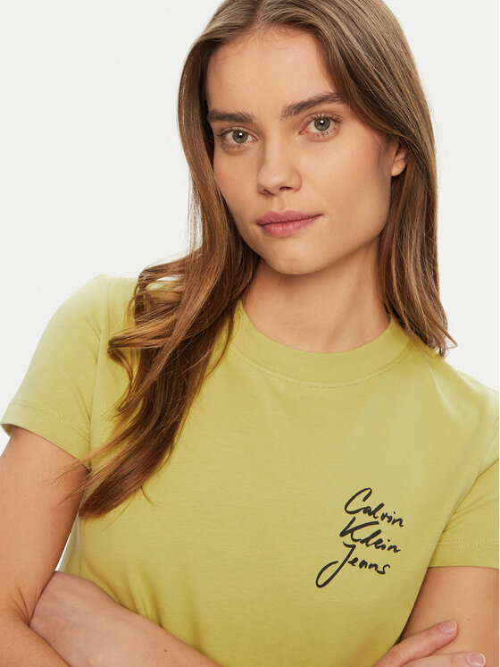 Calvin Klein Jeans Calvin Klein Jeans T-Shirt Script Institutional J20J224984 Πράσινο Slim Fit