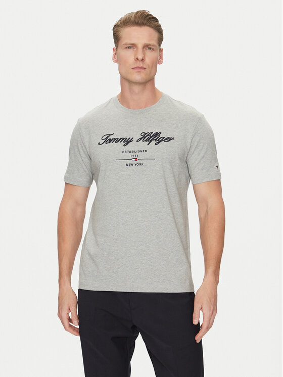 Tommy Hilfiger Tommy Hilfiger T-shirt Script Logo MW0MW33691 Grigio Regular Fit