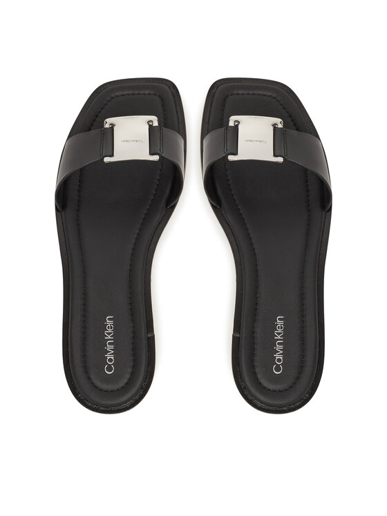 Calvin Klein Klapki Calvin Klein Flat Slide W/Ck Hw Big - Lth HW0HW02482 Czarny