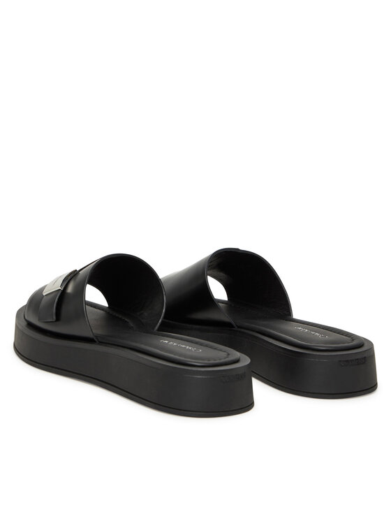 Calvin Klein Чехли Calvin Klein Flatform Slide W/Ck Hw - Lth HW0HW02368 Черен